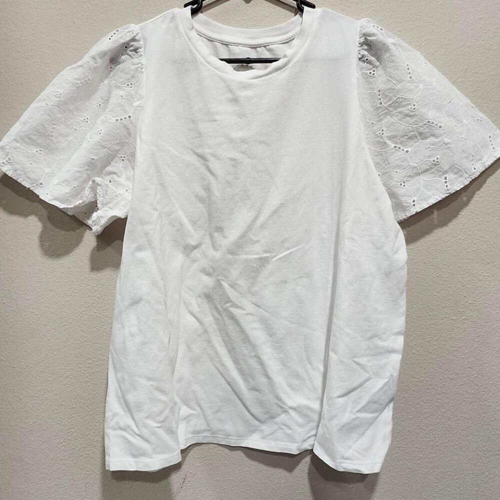 A New Day White Eyelet Sleeved Women's T-Shirt Size XL